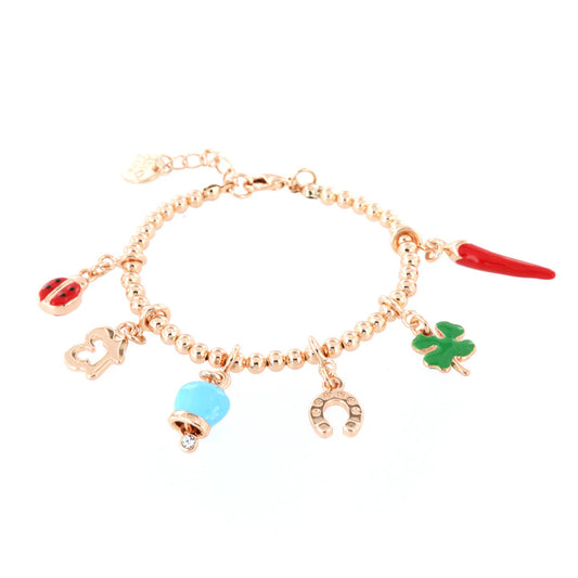 AMO CAPRI - BRACCIALE IN METALLO CON SIMBOLI PORTAFORTUNA E CAMPANELLA