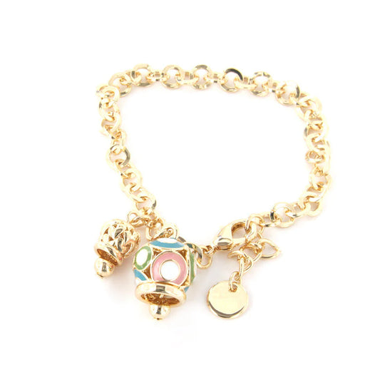 AMO CAPRI - BRACCIALE IN METALLO CON CAMPANELLA GRANDE MULTICOLOR E PICCOLA A CUORI