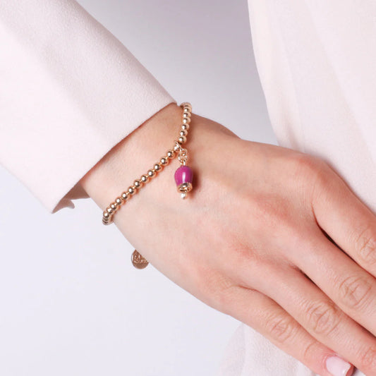AMO CAPRI - BRACCIALE IN METALLO CON CAMPANELLA MINI VIOLA CON PUNTO LUCE
