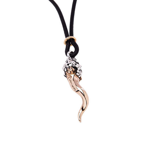 COLLANA CORNO AREGNTO E BRONZO