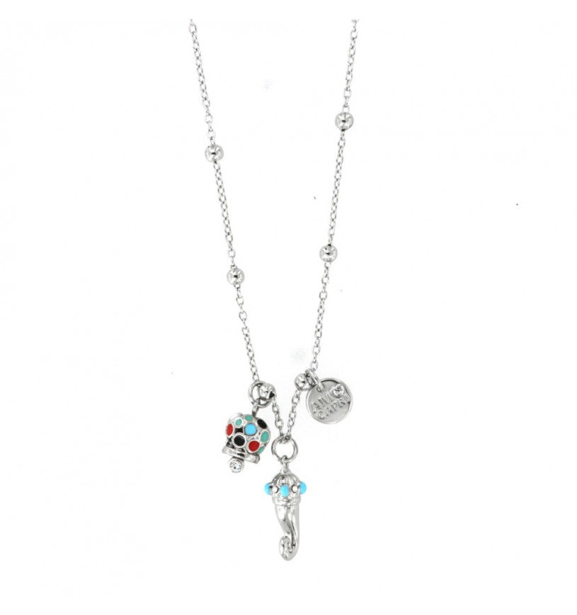 AMO CAPRI - COLLANA METALLO RODIO CAMPANELLA E CORNO MULTICOLOR