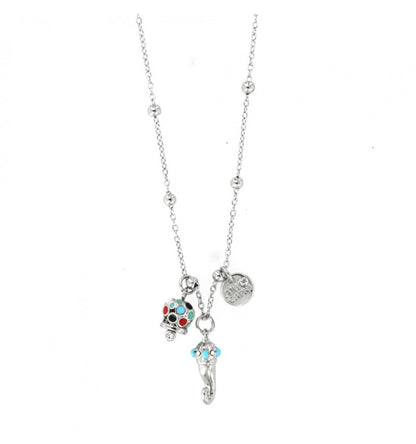 AMO CAPRI - COLLANA METALLO RODIO CAMPANELLA E CORNO MULTICOLOR