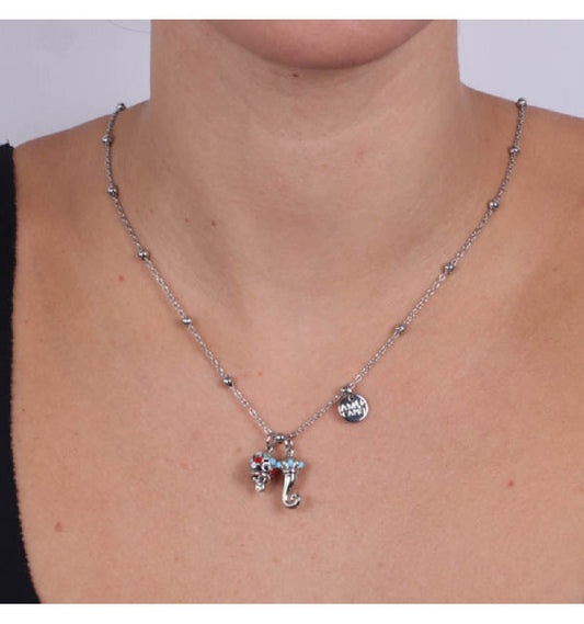 AMO CAPRI - COLLANA METALLO RODIO CAMPANELLA E CORNO MULTICOLOR