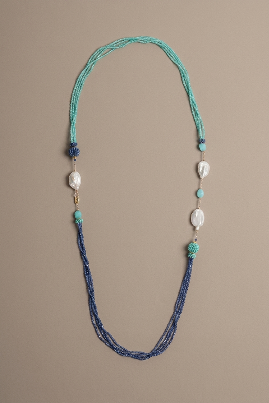 SICYLUI - COLLANA CON ZIRCONI BLU E TURCHESI E PERLE SCARAMAZZE