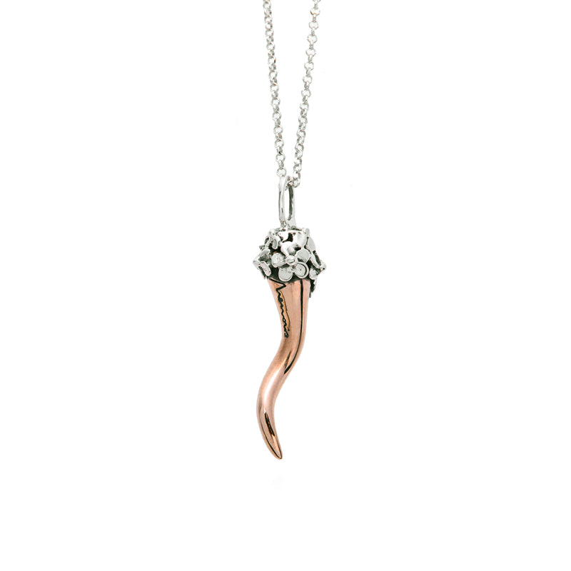 COLLANA CIONDOLO CORNO ARGENTO E BRONZO