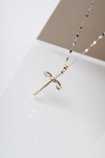 SAR GIOIELLI - COLLANA CROCE FANTASIA IN DIAMANTI ORO BIANCO E ROSE'