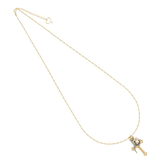 MAMAN ET SOPHIE - GIROCOLLO ARGENTO DORATO CON CHARMS CROCE E CORNO