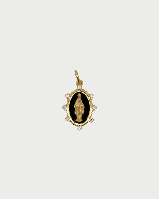 CHARM BAR - CIONDOLO MADONNA IN ARGENTO DORATO E SMALTO NERO