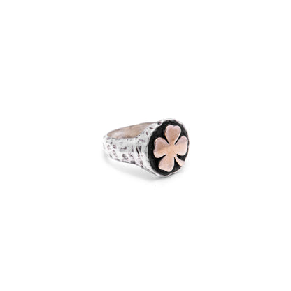 ANELLO FORTUNA SIGILLO CON QUADRIFOGLIO ARGENTO E BRONZO