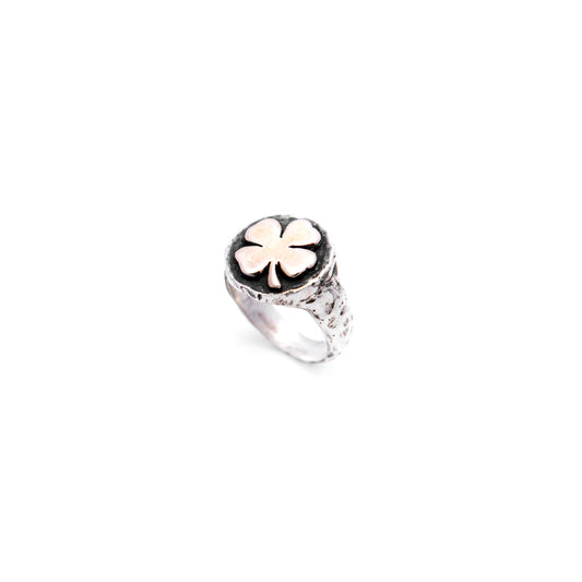 ANELLO FORTUNA SIGILLO CON QUADRIFOGLIO ARGENTO E BRONZO