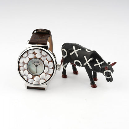 CAMEO ITALIANO - OROLOGIO PARTENOPE ACCIAIO RODIO CINTURINO MORO CAMEO MARGHERITE