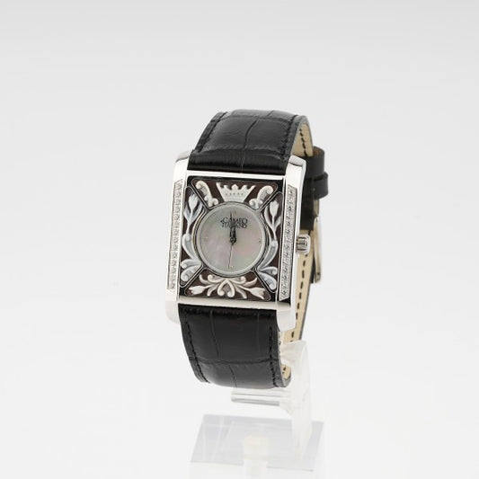 CAMEO ITALIANO - OROLOGIO PARTENOPE ACCIAIO RODIO CINTURINO NERO E ZIRCONI