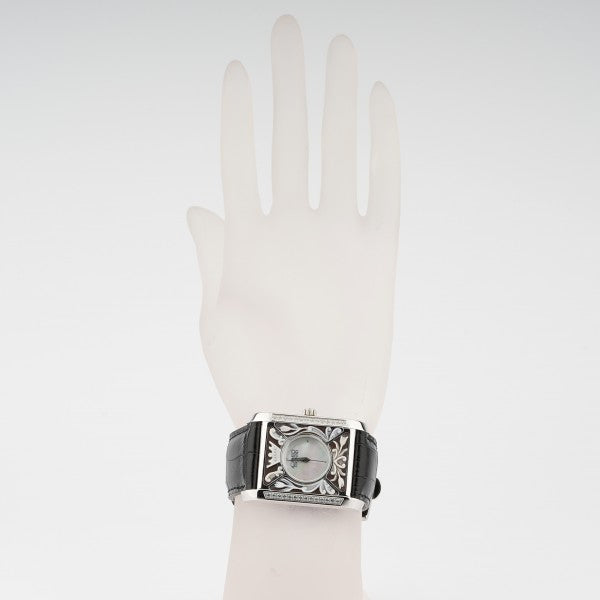 CAMEO ITALIANO - OROLOGIO PARTENOPE ACCIAIO RODIO CINTURINO NERO E ZIRCONI