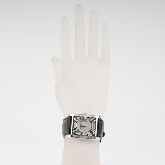 CAMEO ITALIANO - OROLOGIO PARTENOPE ACCIAIO RODIO CINTURINO NERO E ZIRCONI