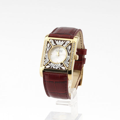 CAMEO ITALIANO - OROLOGIO PARTENOPE ACCIAIO ORO CINTURINO BORDEAUX E ZIRCONI