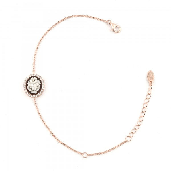 CAMEO ITALIANO - BRACCIALE LUCI CON CAMEO CENTRALE FIORI E ZIRCONI BIANCHI