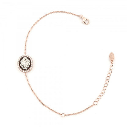 CAMEO ITALIANO - BRACCIALE LUCI CON CAMEO CENTRALE FIORI E ZIRCONI BIANCHI