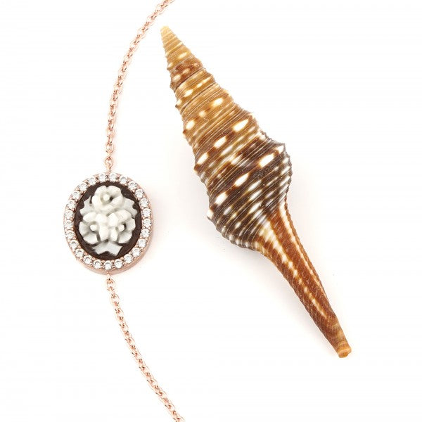 CAMEO ITALIANO - BRACCIALE LUCI CON CAMEO CENTRALE FIORI E ZIRCONI BIANCHI