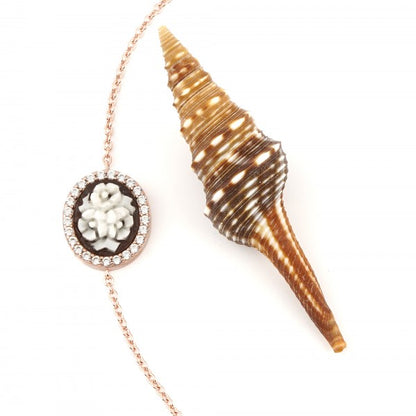CAMEO ITALIANO - BRACCIALE LUCI CON CAMEO CENTRALE FIORI E ZIRCONI BIANCHI