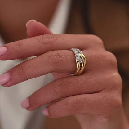 TI SENTO - ANELLO INTRECCIO ARGENTO DORATO E ZIRCONI BIANCHI