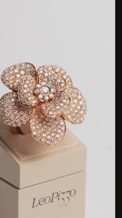 LEO PIZZO - ANELLO NILUFAR ORO ROSE' E PAVE' DI DIAMANTI