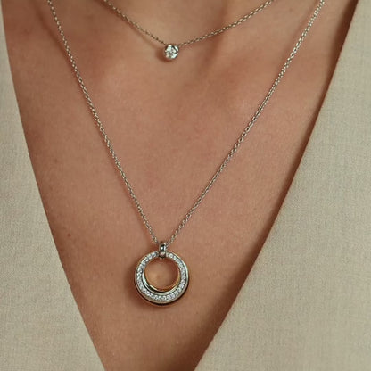TI SENTO - COLLANA CON PENDENTE CIRCOLARE ARGENTO DORATO E ZIRCONI BIANCHI
