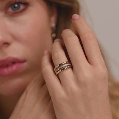 TI SENTO - ANELLO ARGENTO DORATO CON ZIRCONI BIANCHI