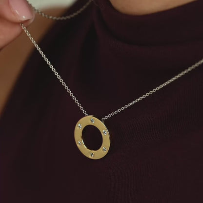 TI SENTO - COLLANA ARGENTO DORATO PENDENTE CERCHIO CON ZIRCONI INCASTONATI