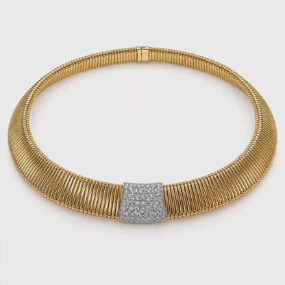LEO PIZZO - COLLIER GIROCOLLO TUBOGAS CON PAVE CENTRALE DI DIAMANTI