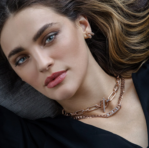 COLLANA GIROCOLLO CATENA ARGENTO DORATO CON ZIRCONI