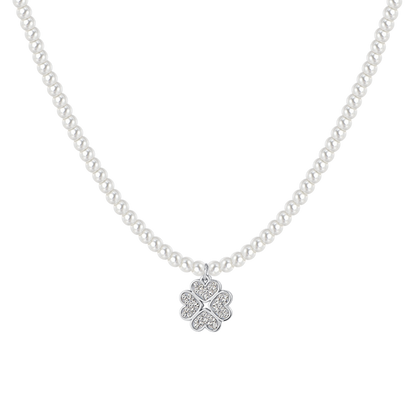 LUCA BARRA - COLLANA DONNA IN ACCIAIO PERLE E QUADRIFOGLIO