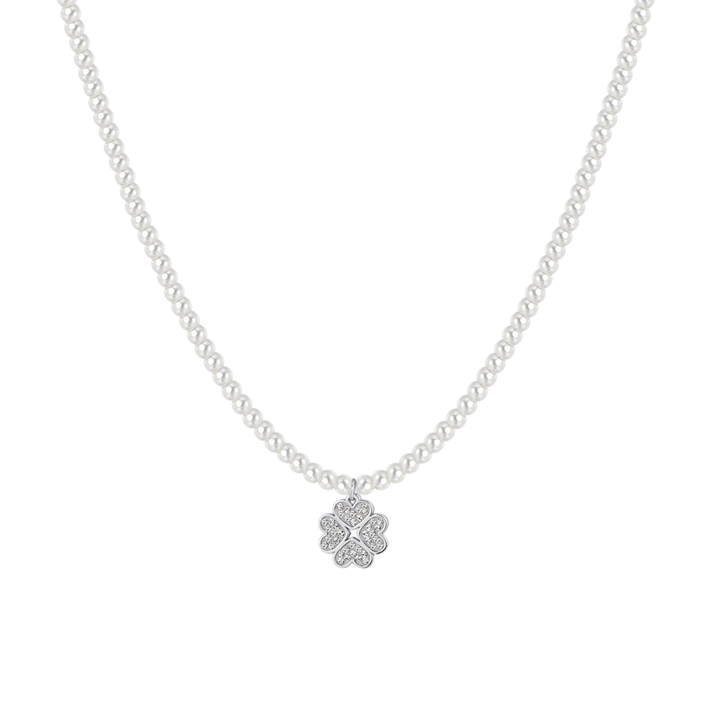 LUCA BARRA - COLLANA DONNA IN ACCIAIO PERLE E QUADRIFOGLIO