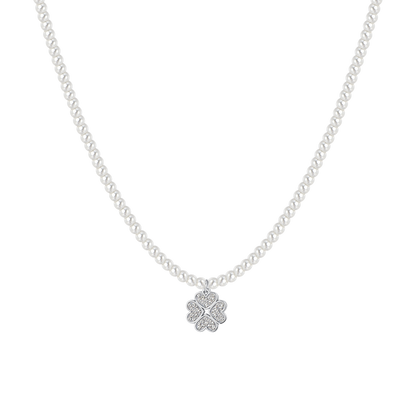 LUCA BARRA - COLLANA DONNA IN ACCIAIO PERLE E QUADRIFOGLIO