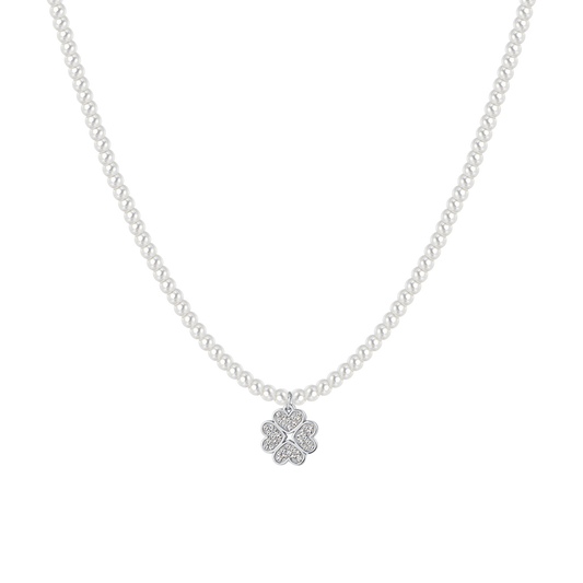 LUCA BARRA - COLLANA DONNA IN ACCIAIO PERLE E QUADRIFOGLIO