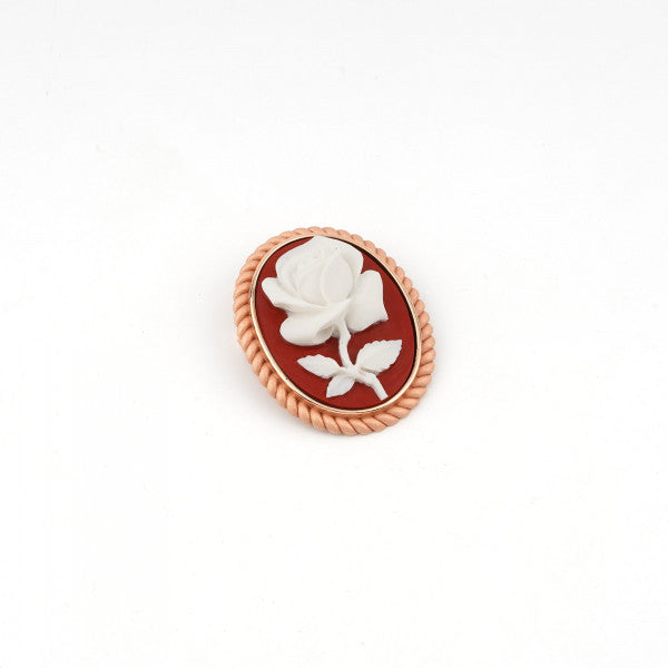 SPILLA CAMEO RAFFAELLO CON ROSA BASE ROSSA