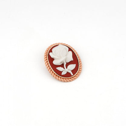 SPILLA CAMEO RAFFAELLO CON ROSA BASE ROSSA